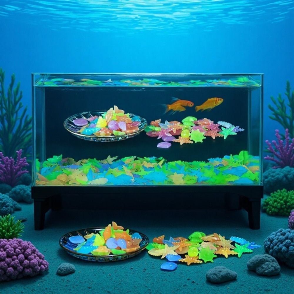 Aquarium Fish Colorful - Glowing Luminous Ocean Stones Fluorescent Conch