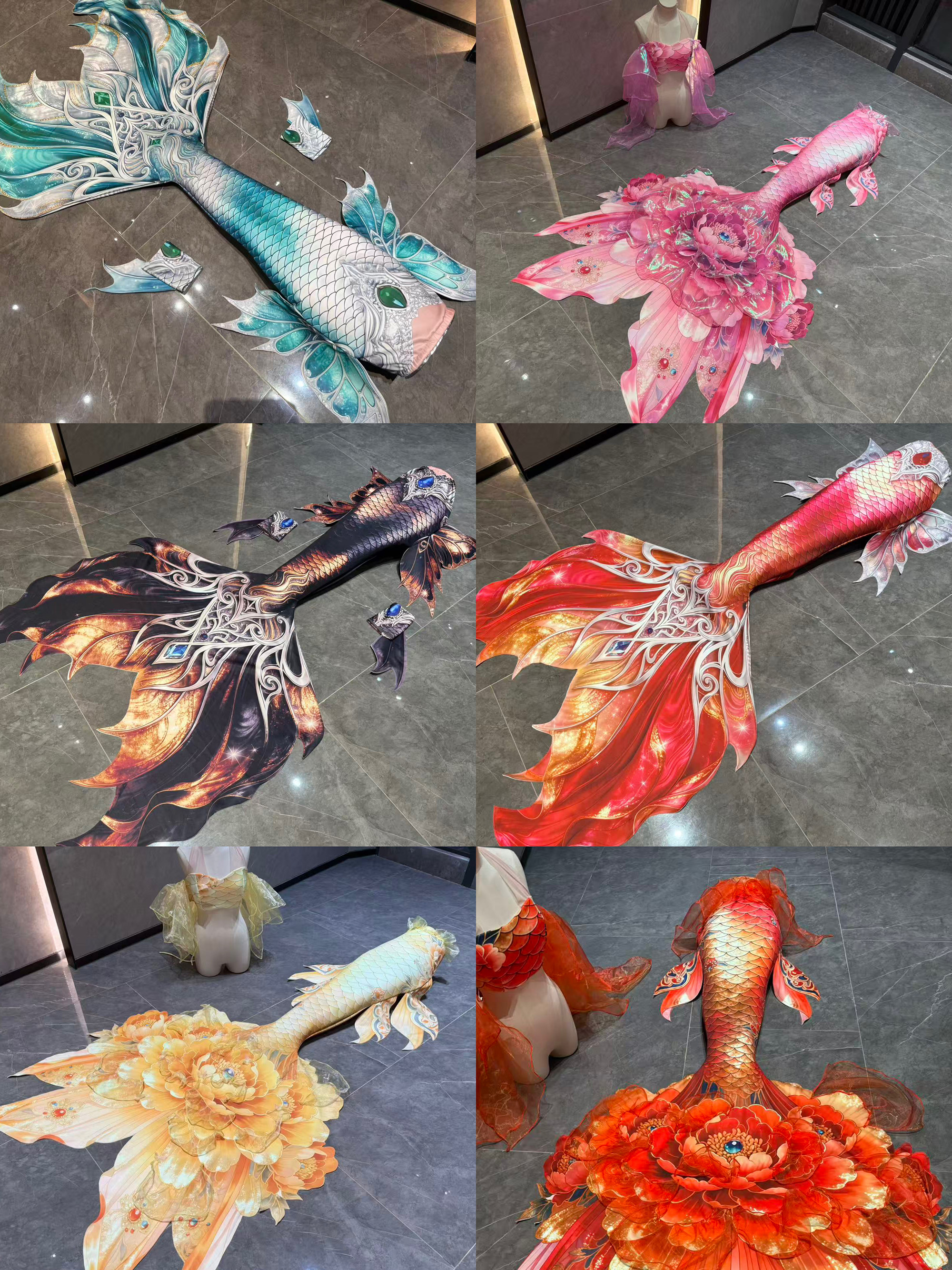Aquarium Fish Big - National Style Peony Flower Colorful Mermaid
