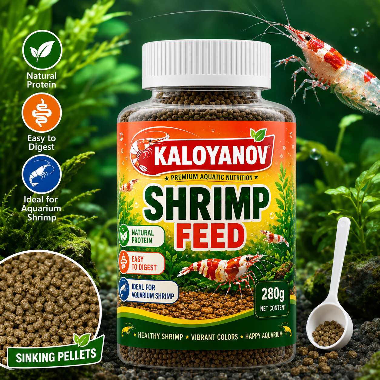 Aquarium Fish Red Colour - 560g Aquarium Shrimp Food Sinking Pellets
