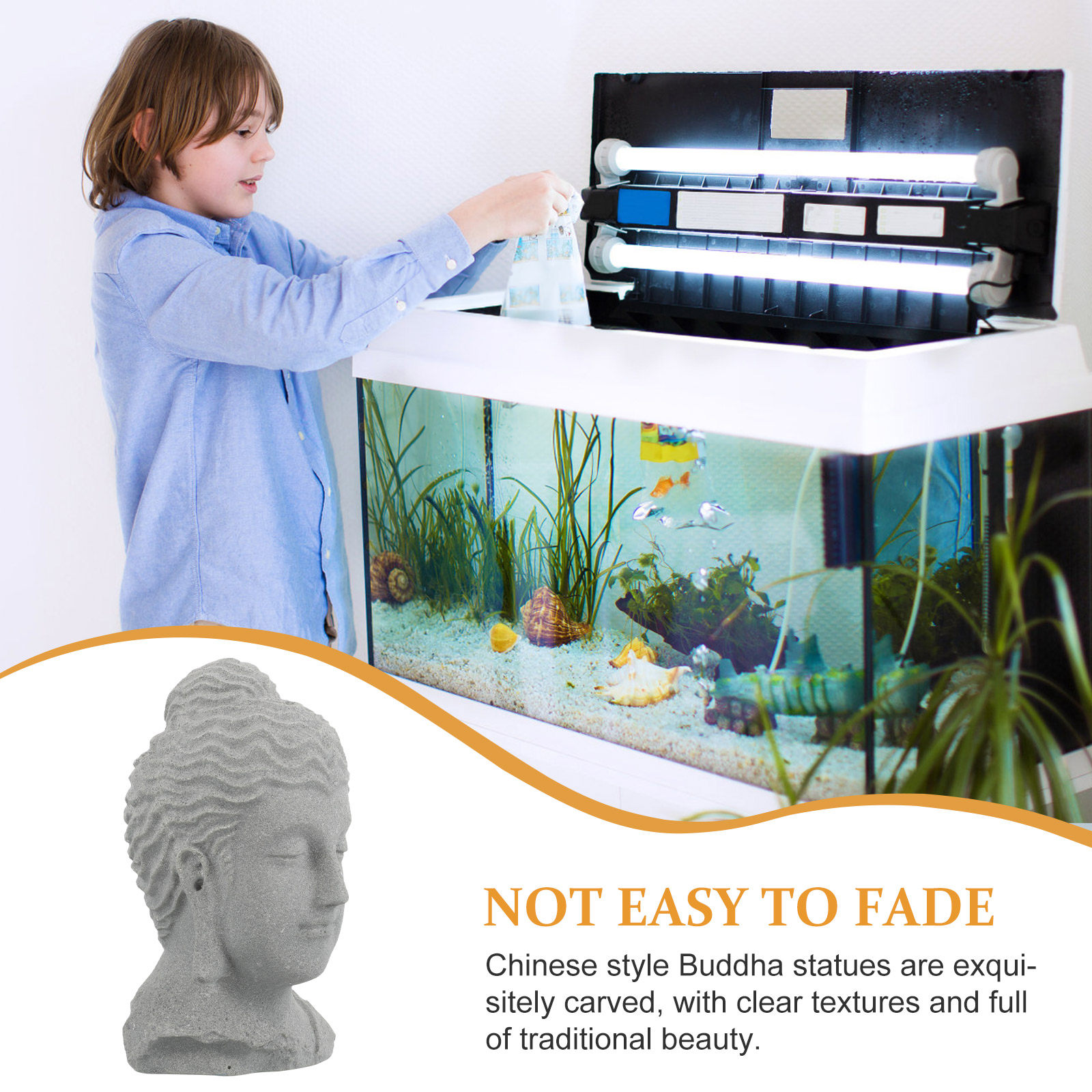 Meditating Buddha Head Statue  - Fish Aquarium Home ulasan dan harga