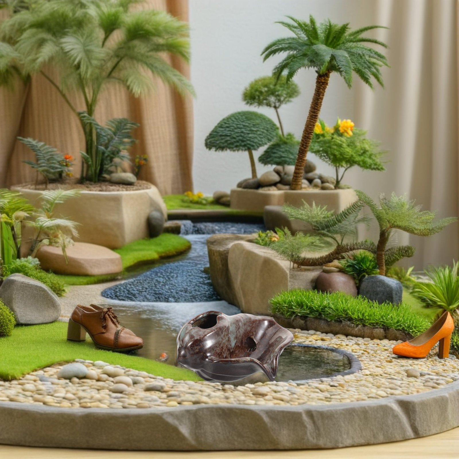 Ceramic Jar Fountain Waterfall - Fish Aquarium Home ulasan dan harga